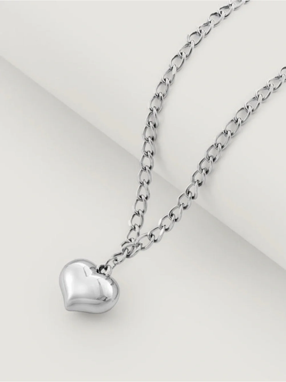 Silver Heart Pendant Necklace - Women Jewelry